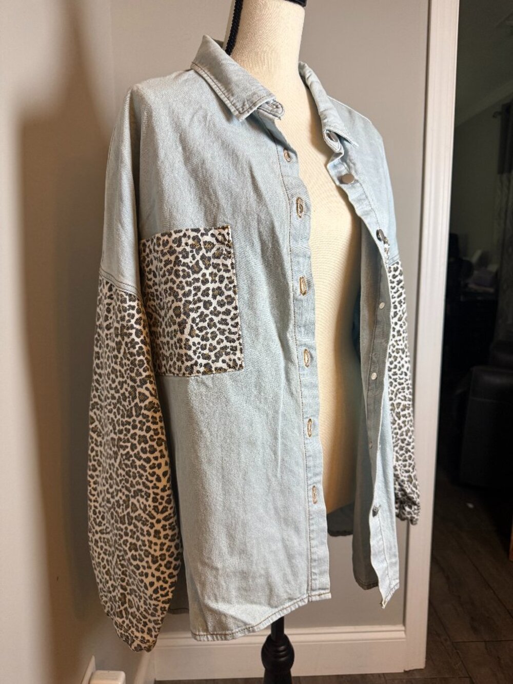 Jean Jacket/ Animal print sleeve